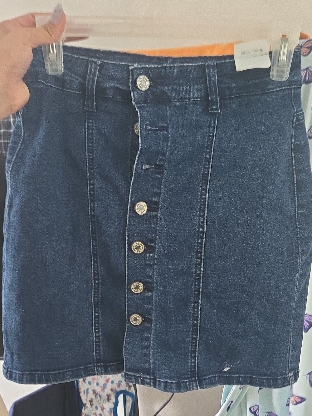 Dark Blue Button-Front Denim Skirt - Women's